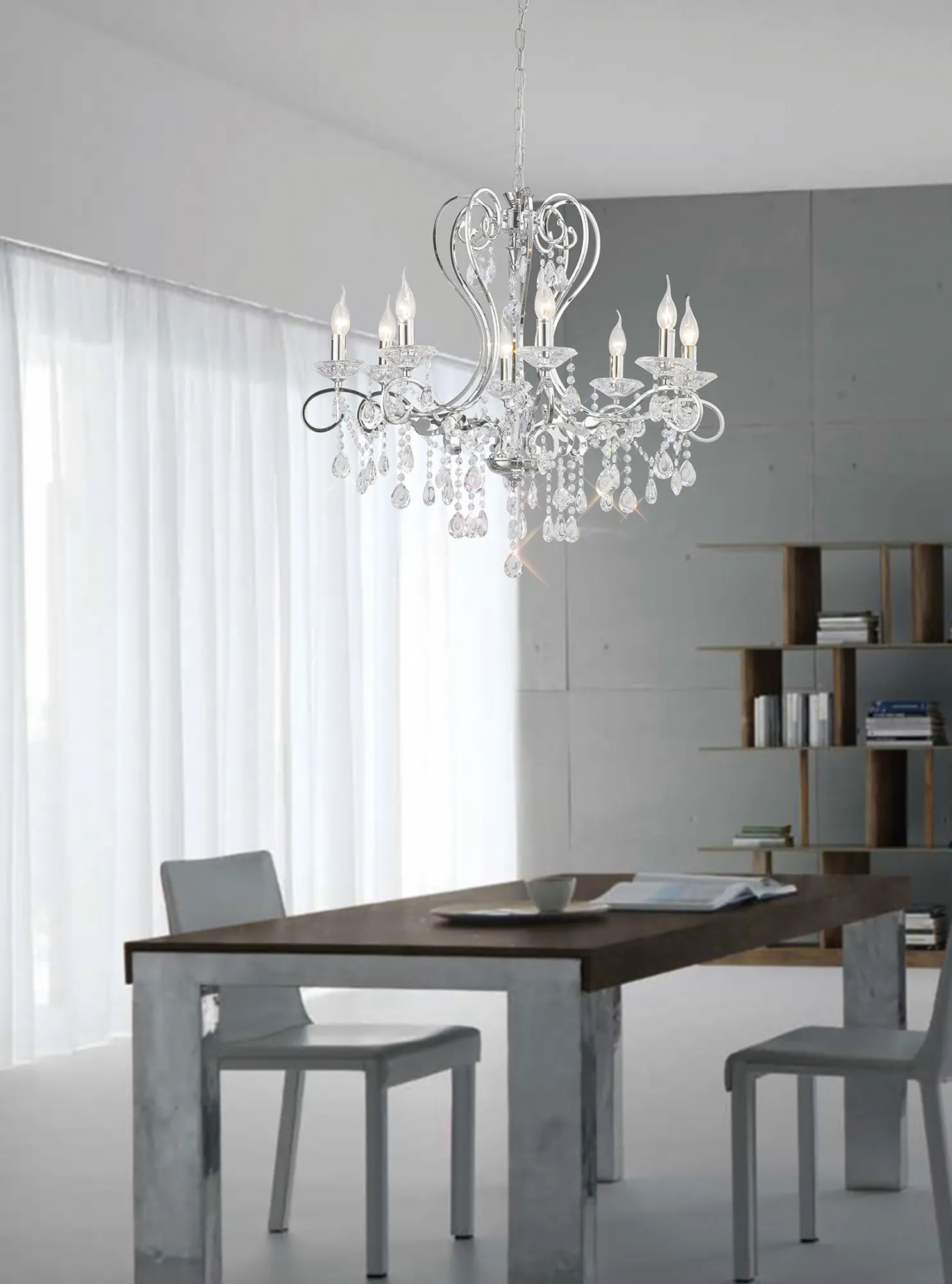 Vela Polished Chrome Crystal Ceiling Lights Diyas Multi Arm Crystal Fittings